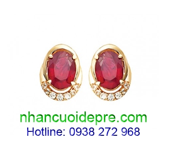 Bông Tai Vàng 18K Gắn Đá Ruby