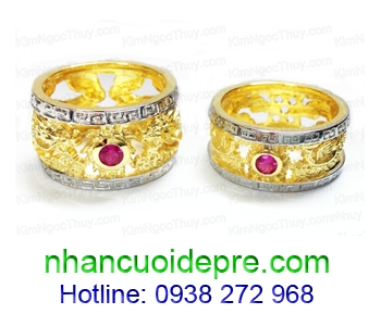 Nhẫn cưới vàng 14K gắn đá Ruby